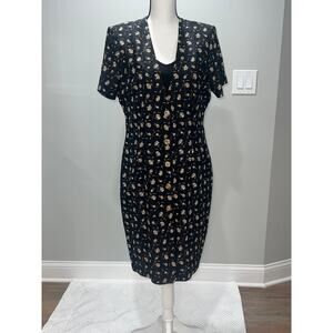 Vintage Whirlaway Frocks Black Floral Midi Dress – Size 10P